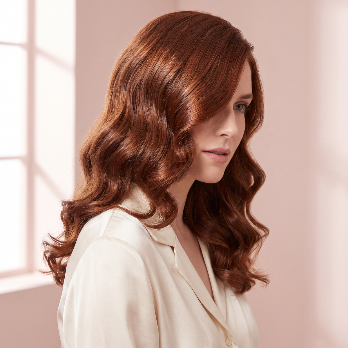 Glossy defined curls close-up