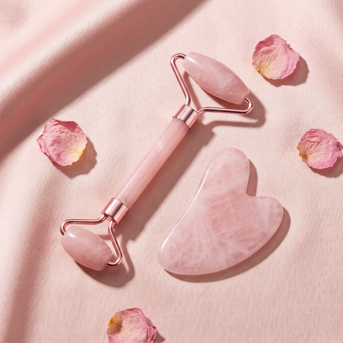 Rose quartz roller and heart gua sha