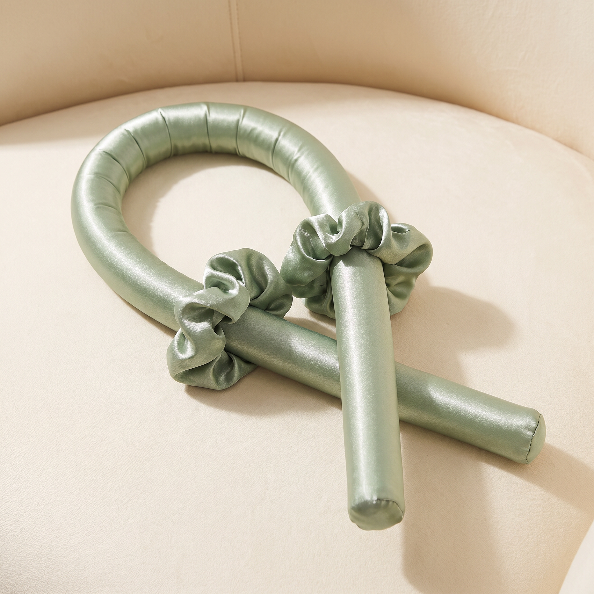 Revonae heatless curling rod set in sage green satin