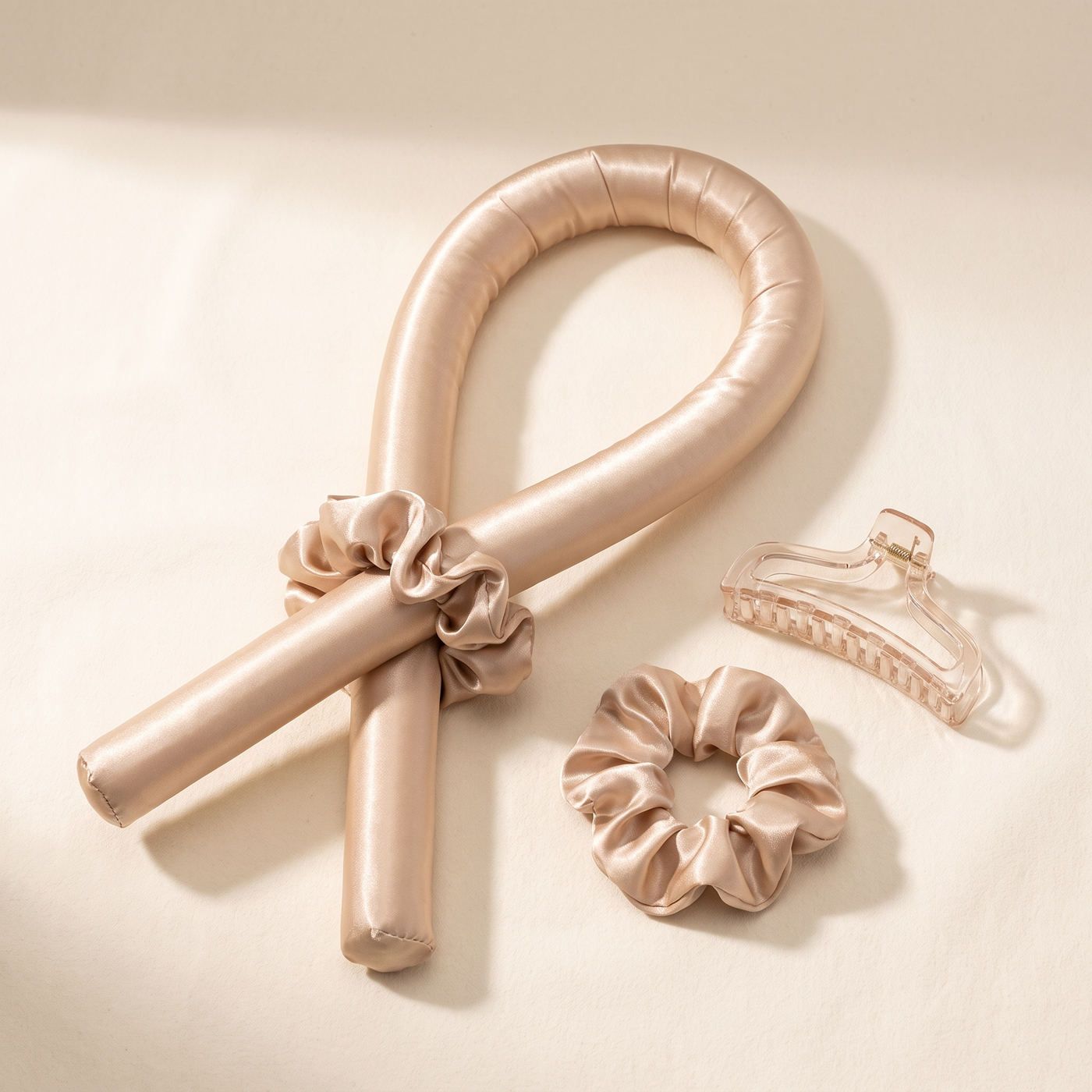Revonae heatless curling rod set in warm beige satin
