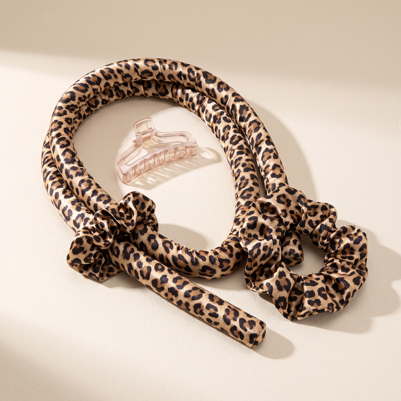 Revonae heatless curling rod set in leopard print satin