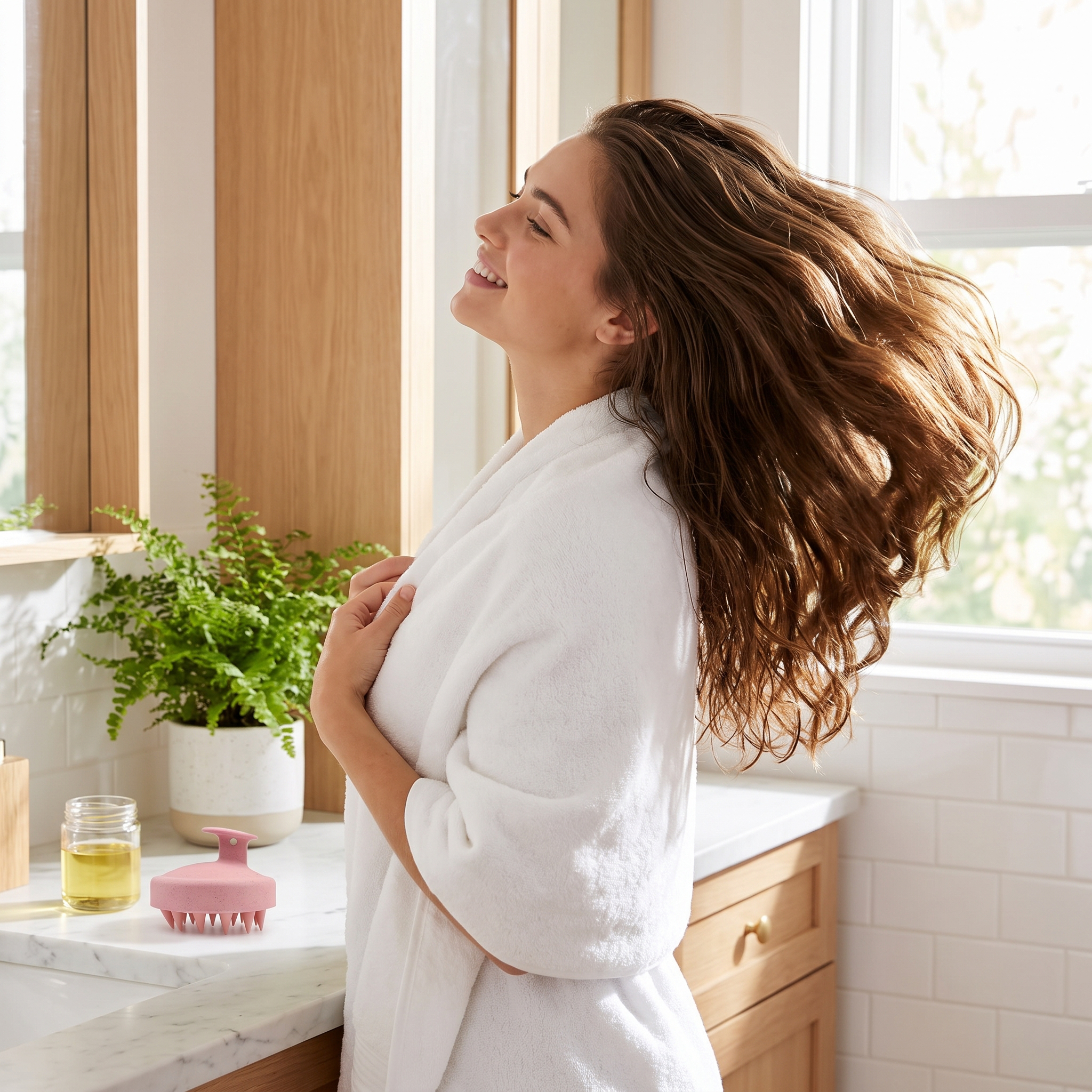 The result: thick glossy healthy-looking hair after the Revonae scalp ritual