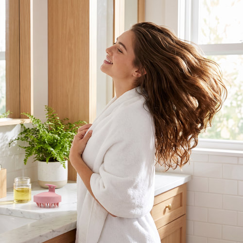 The result: thick glossy healthy-looking hair after the Revonae scalp ritual